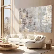 Quadro Decorativo Abstrato Clean Para Sala Hall Hotel Luxo Em Tecido Canvas
