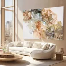 Quadro Decorativo Abstrato Marmorizado Fluido Sala Luxo em Tecido Canvas