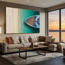 Quadro Decorativo Mar Barco Paisagem Praia Grande Decoração