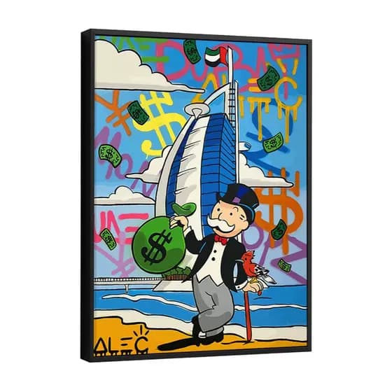 Quadro Decorativo Grafite Aleec Monopoly Dinheiro Dubai