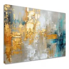 Quadro Decorativo Luxuoso Abstrato Dourado Bege e Azul Sala Hall