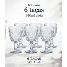 Jogo 6 Taças de Vidro Diamond 340ml - Transparente - ideal para mesa posta