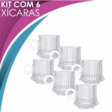 Jogo De Xícaras Café De Vidro 85ml Transparente Robusta Lines 6 Peças