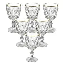 Jogo De 6 Taças De Vidro Diamond Clear Borda Dourada 330 ml