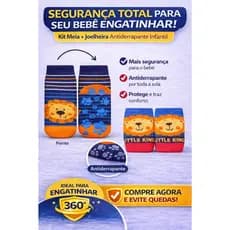 Kit Meia Antiderrapante + Joelheira Bebê Proteção Engatinhar Conforto e Segurança