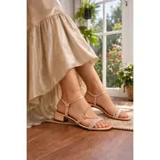 Sandalia Feminina Salto 3cm Quadrado Luxo Confort Brilho Strass