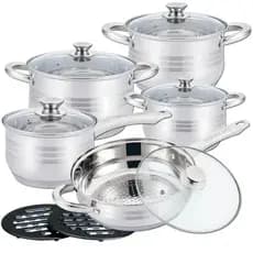 Jogo de Panelas 19 Peças Aço Inox Original + Acessórios com Fundo 9 Camadas Indução e Gás