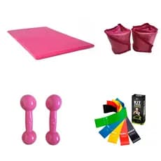 Kit Treino Completo Par Halter 3 Kg + Par Caneleira 3 Kg + Colchonete + Kit Mini Band