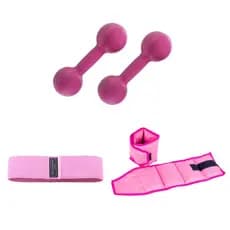 Kit Rosa Academia Halter 1kg + Caneleira 1kg +band Reforçada