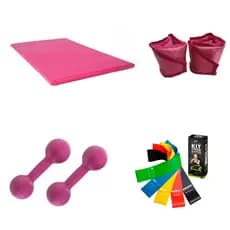 Kit Treino Completo Par Halter 1 Kg + Par Caneleira 1 Kg + Colchonete (90x40) + Kit Mini Band