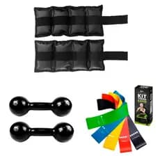 Kit Halter Emborrachado 4 Kg + Caneleira 4 K + Kit Mini Band