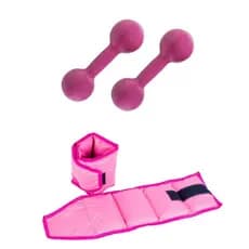 Halter Emborrachado Rosa 1kg + Tornozeleira 1kg Fisioterapia/ Musculação