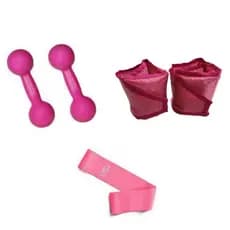 Kit Fsio/ Treino em casa Halter Emborrachado 1kg + Caneleira 1kg + Elástico
