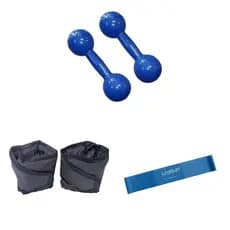 Kit Treine Em Casa Par Halter Peso 1 Kg e Par Tornozeleira 1 Kg + Elástico Treino