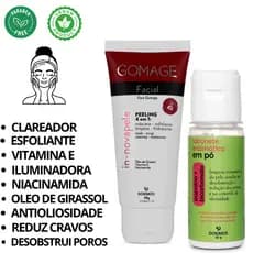 Kit SkinCare Sabonete Facial em Pó Limpador Enzimatico Peeling Facial Clareador Gomage Remove Celulas Cravo Espilhas