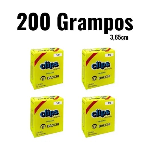 Clips Para Papel 3/0 Galvanizado Bacchi Kit Com 200 Unidades Para Uso Geral