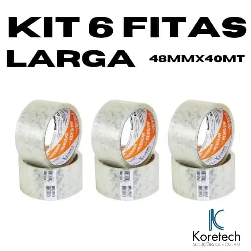 Kit 6 Durex Fita Adesiva De Empacotamento Larga 48mm x 40mt Koretech