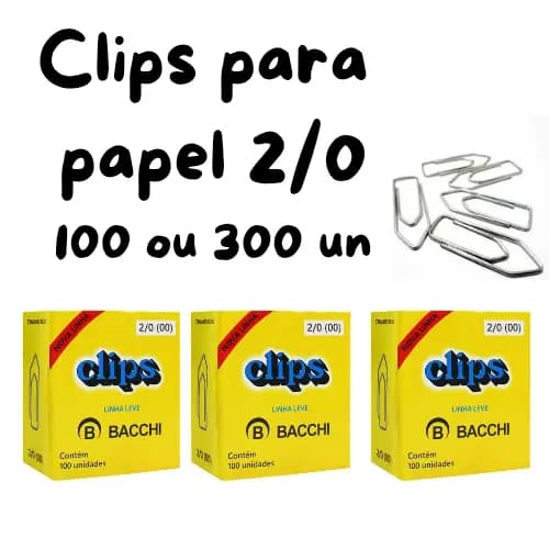 Clips Para Papel 2/0 Bacchi Aço Galvanizado 100 ou 300 Unidades