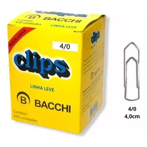 Clips Para Papel 4/0 Bacchi Caixa Com 420 Unidades Galvanizados Para Uso Geral