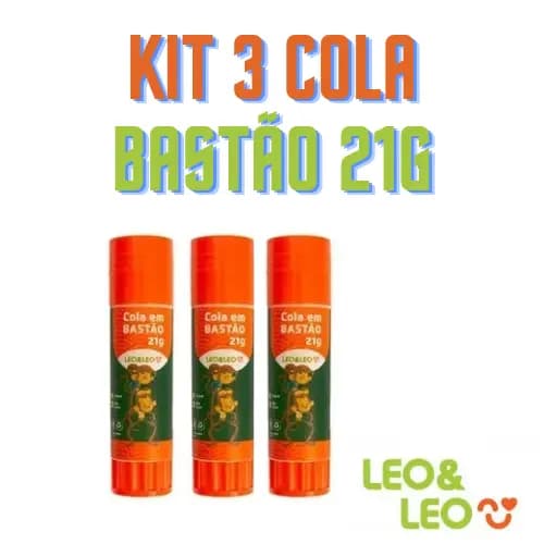 Cola Bastão 21g Kit Com 3 Unidades Leo e Leo Para Uso Escolar Escritório Artesanato