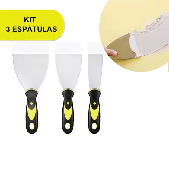 Kit 3 Espátulas Pintor Pedreiro Metal Inox Cabo Emborrachado