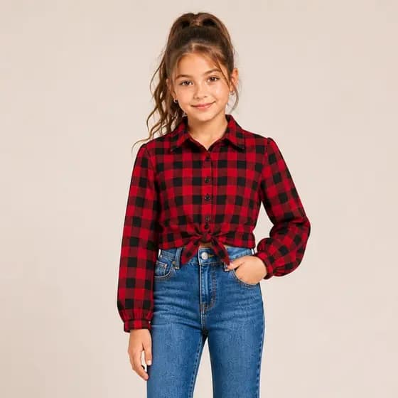 Camisa Infantil Xadrez Look Junino Mini Diva Blogueirinha Camisa Flanela Quadriculada Festa Junina