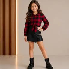 Roupa Country Xadrez Infantil Conjunto Festa Junina Meninas 02 ao 12