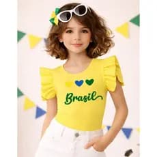 Body Infantil E Juvenil Brasil Torcedora Mini Diva Copa Do Mundo Brasil Coração Verde Amarelo Look Torcida Brasileira