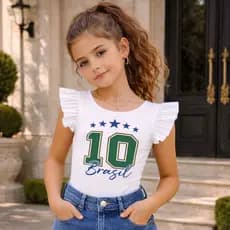 Body Infantil Feminino Brasil Copa Look Torcedora Mini Diva Infanto Juvenil Fashion Menina