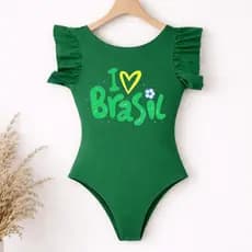 Blusa Body Torcedora Infantil Juvenil Brasil Copa Futebol Roupa Temática Lookinho Copa Brasil Estampa Divertida Moda