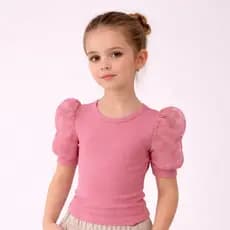 Blusa Infantil Manga Bufante Transparente Mini Diva Blogueirinha Tendência