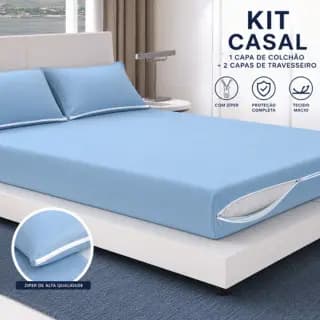 Kit Capa Colchão Casal + 2 Capa Para Travesseiro Com Ziper em Malha Gel