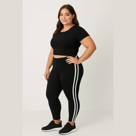 Calça Legging Leg Fitness Plus Size Listras Laterais