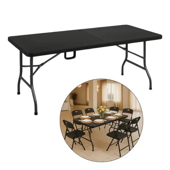 Mesa Dobrável Portátil Maleta Camping Praia com Alça 1,80m Mega Promoção Preta ou Branca