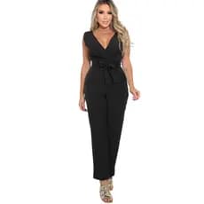 Macacão Feminino Longo Skinny Regata Cinto de laço Com Bojo