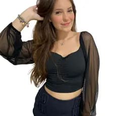 Cropped manga tule princesa com bojo fashion feminino