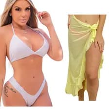 Saída De Praia kit Biquini Suplex Tule Moda Praia Kit