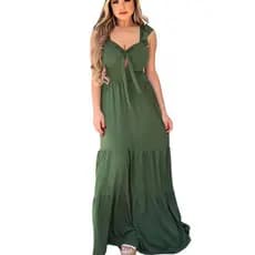 Vestido Longo Regata Amarração Frente Rodado bojo Feminino Casual