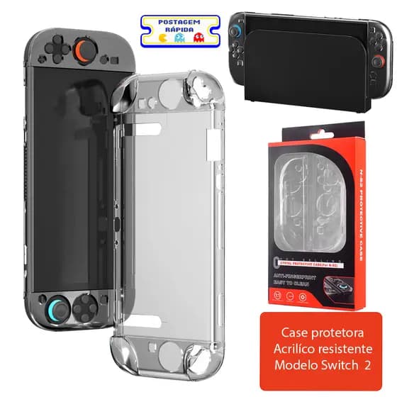 Capa Transparente Switch 2 Case Acrílico Rígido Antirrisco Crystal Clear