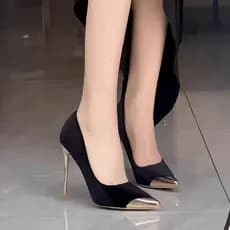 pums Femininos Moda Metal Apontou Toe Boca Rasa Conjunto De Cetim Pé Antiderrapante Resistente Ao Desgaste Sapatos De Sa