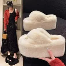 Chinelos De Inverno Baratos Femininos 2026 Nova Casa Pele Para Mulheres Plataforma Plana Aconchegante Fuzzy Sapatos Inte