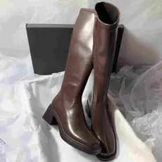 Vintage Salto Grosso Feminino Joelho Botas Altas Moda Zíperes Laterais Sapatos 2026 Novo Outono Inverno Senhoras Concisa