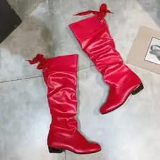 2025 Nova Moda Mulher Botas Femininas Estiramento Sapatos De Couro Do Plutônio Vermelho Branco Roma Estilo Na Altura Joe