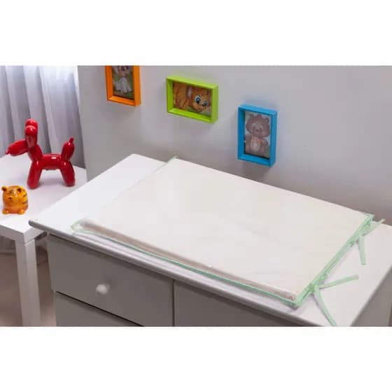 Trocador para comoda de Bebê Palha com vies verde Agua com Espuma e Capa Removivel Plastificada