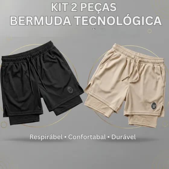 kit 2 Bermuda 2 em 1 de Compressão Masculina Kong - Treinos - Corridas - Academia - Lutas