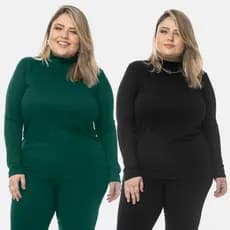 Kit 2 Blusas Canelada  Manga Longa Plus Size Feminina Gola Cacharrel De Inverno Gola Alta
