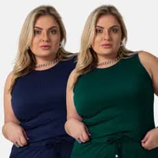 Kit 2 Regata Blusa Canelada Feminina Verão Moda Plus Size Conforto 1213-K2-C2