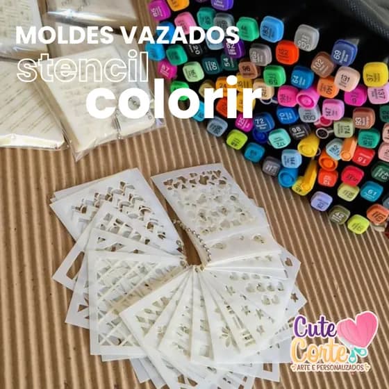 Mini Chaveiro Stencil para colorir livros  - Estêncil - Stencil - Molde Vazado - Canetas e Marcadores
