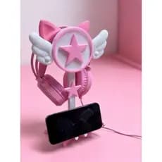 Suporte Headphone / Celular Sakura Card Captor Rosa e Branco
