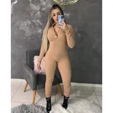 Macacão Manga Longa Com Zíper Feminino - Moda Gringa